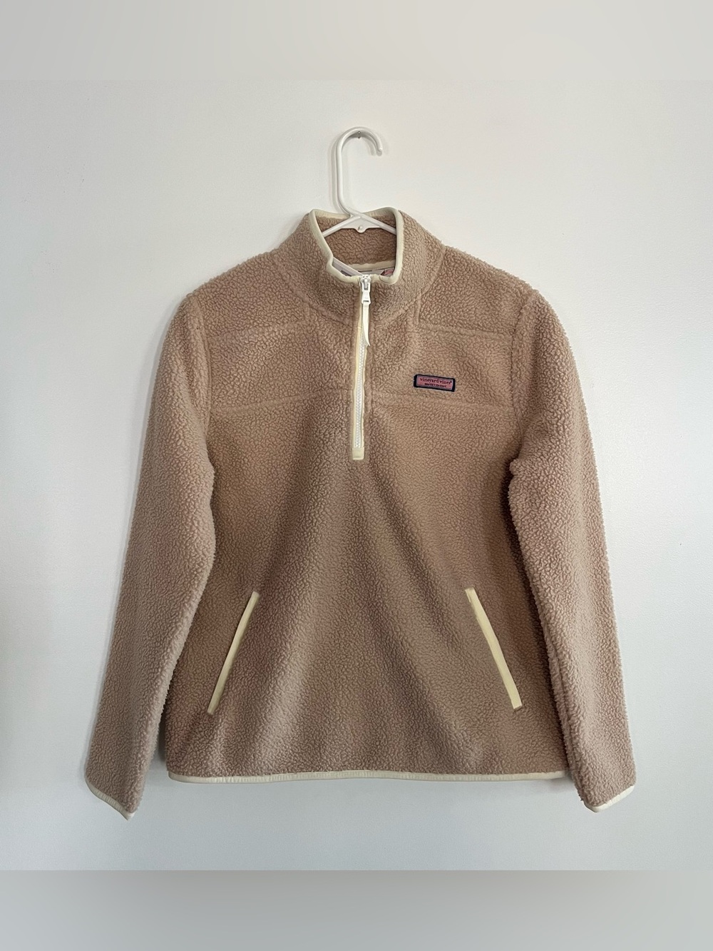 Vineyard Vines Cappuccino Sherpa Half-Zip Pullover Cream Trim Size Small NWT
